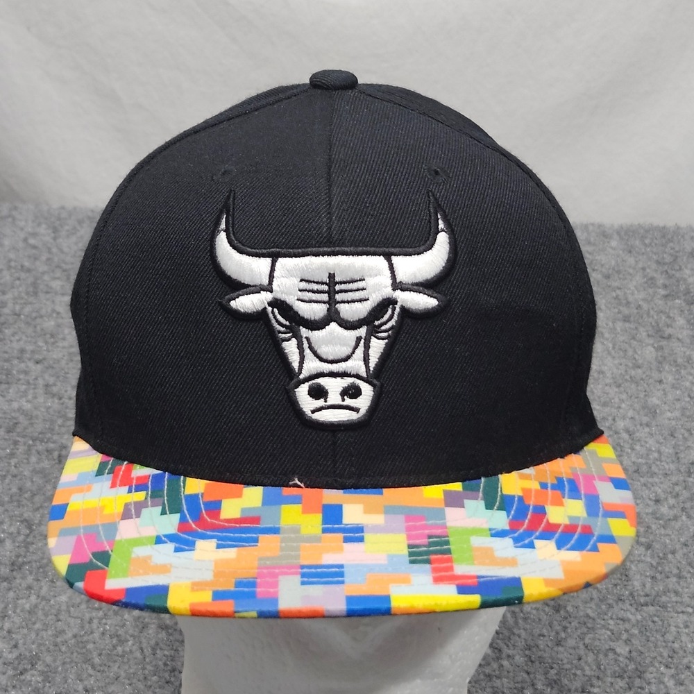 Chicago Bulls Hat Mitchell Ness Cap Black Tetris Brim Snapback NBA‎ Streetwear